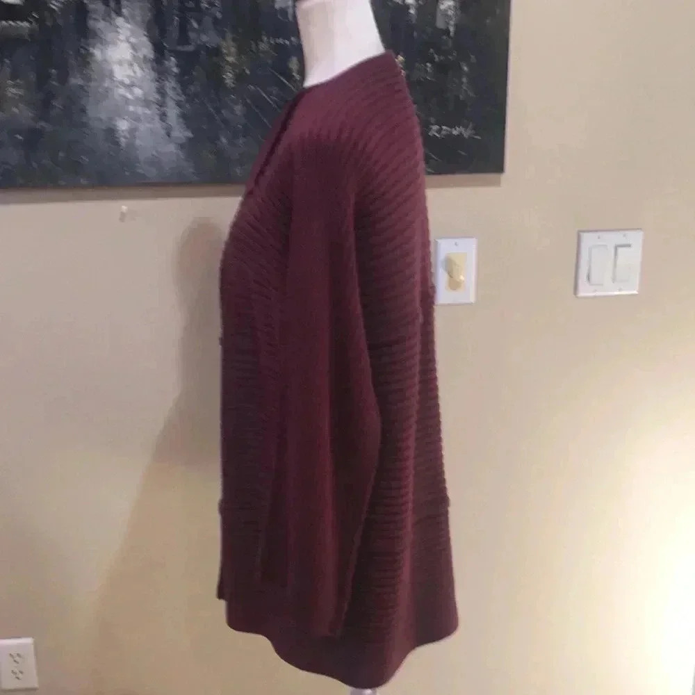 Modern Soul Lagenlook Burgundy Button Front Cotton Blend Cardigan Sweater-Size L - Picture 2 of 13